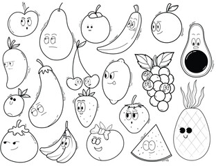 hand drawn doodle adorable fruit collection