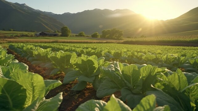 A field of organic lettuce flourishing, Generative AI.