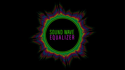 Isolated radial sound wave curve with light. Frequency audio waveform, music wave, circle bar, voice graph signal. Neon circles of sound wave & audio equalizer. Digital soundwave Background.