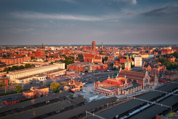 Main Railway Station in Gdansk at sunset, Poland.