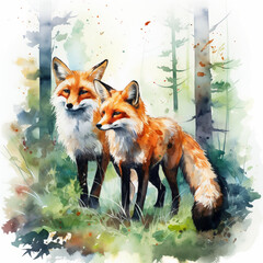 Watercolor fox painting 