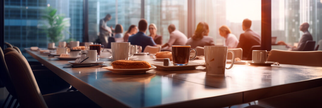 Table With Coffee And Tea For Negotiators In The Office. Generative Ai. 