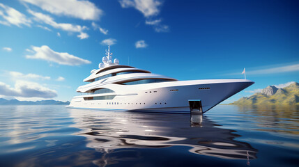 luxury yacht in the morning sun. Generative Ai. 