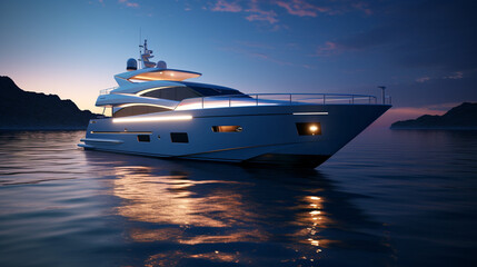 luxury yacht late at night. Generative Ai. 