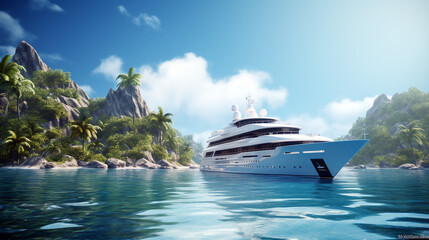 Fototapeta na wymiar luxury yacht in a tropical bay. Generative Ai. 