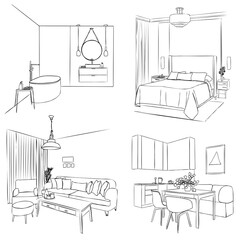 Sketch of an interior. Apartment design, set