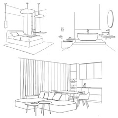 Sketch of an interior. Apartment design, set