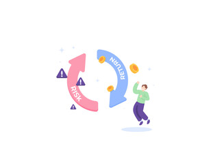 Risks and advantages. High risk high return. risk management and returns. an investor, manager, or businessman. business management. repetitions and cycles. illustration concept design. vector element