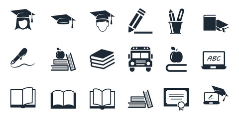 vector black education icon. collection education icon set. isolated on white background