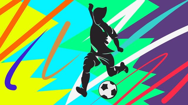 Football Player Kicking The Ball 2D Animation. Outdoor Sport Concept. 