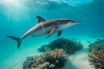 Obraz na płótnie Canvas dolphins jumping in the sea generative AI