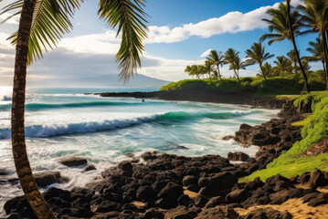 Fototapeta na wymiar Powerful crashing wave surf Waimea Bay Hawaii