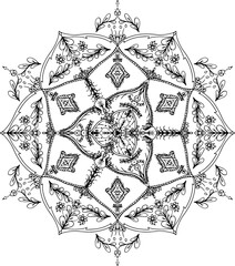Mandala circular pattern leaf flower petal vector illustration.Lotus flowers for ethnic style. Art simple graphic design floral oriental outline illustration.