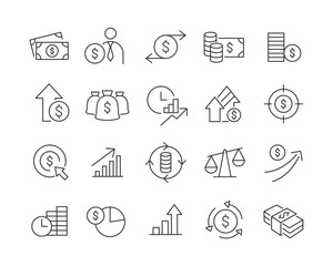 Return on Investment Icons - Vector Line. Editable Stroke.