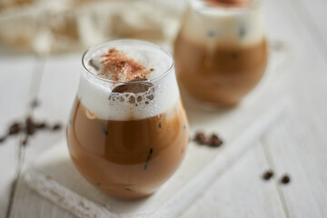 Iced cappuccino and milk foam