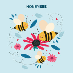 A floral drawing with a honey bee