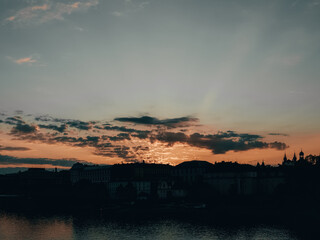 Dawn over the old town in Prague.