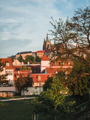 Fototapeta na wymiar General view of Prague Castle. Beautiful Pražský hrad. Red roofs of an old European city