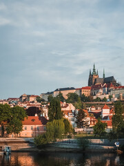 Naklejka na ściany i meble General view of Prague Castle. Beautiful Pražský hrad. Red roofs of an old European city