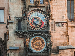 Astronomical clock on the wall of Old Town Hall in Prague