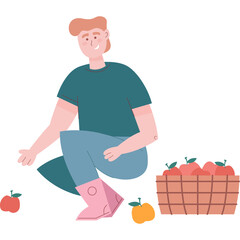 Man farmer picking apple fruit vector icon