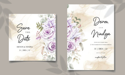 wedding invitation card with beautiful watercolor purple flower