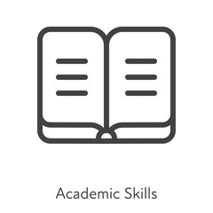 Outline style ui icons hard skill collection. Education and science. Vector black linear icon illustration. Academic skills open book with text line symbol isolated on white background. Design element