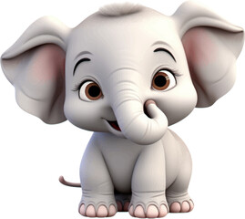 Cute elephant in 3D style. 