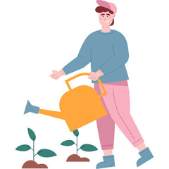 Man watering sprout vector icon isolated on white