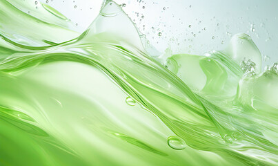 Translucent green gel-like flowing liquid abstract background, natural organic renewal cosmetics, alternative medicine. Refreshing, cool organic skincare concept.
