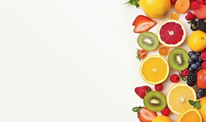 Obraz na płótnie Canvas Various Fruit Advertising Background, Healthy fruits Rich in Vitamins. Generative Ai
