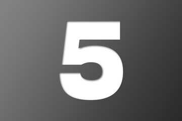number cut paper 5 black gray isolated on transparent background