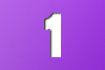 number cut paper 1 purple isolated on transparent background