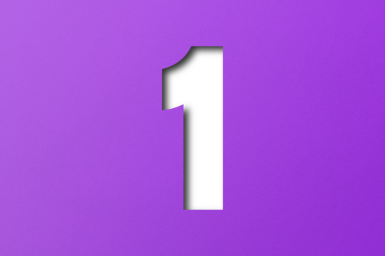 number cut paper 1 purple isolated on transparent background
