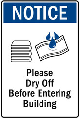 Shower before entering pool sign and labels please dry off before entering building