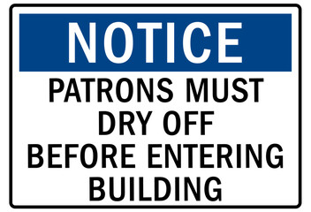 Shower before entering pool sign and labels patrons must dry off before entering building