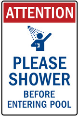 Shower before entering pool sign and labels please shower before entering pool