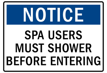 Fototapeta premium Shower before entering pool sign and labels spa users must shower before entering