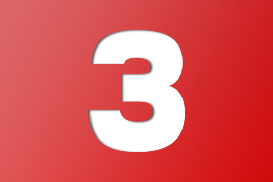 number cut paper 3 red isolated on transparent background