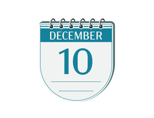 10 december round retro events calendar page vector. 3d one day calendar, date appointment, schedule, business planner, event reminder illustration. Abstract three dimensional old style calendar. 