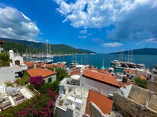 View of the bay. Sea city and mountain landscape of mugla