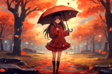 Generative AI.
anime style background of a woman carrying an umbrella