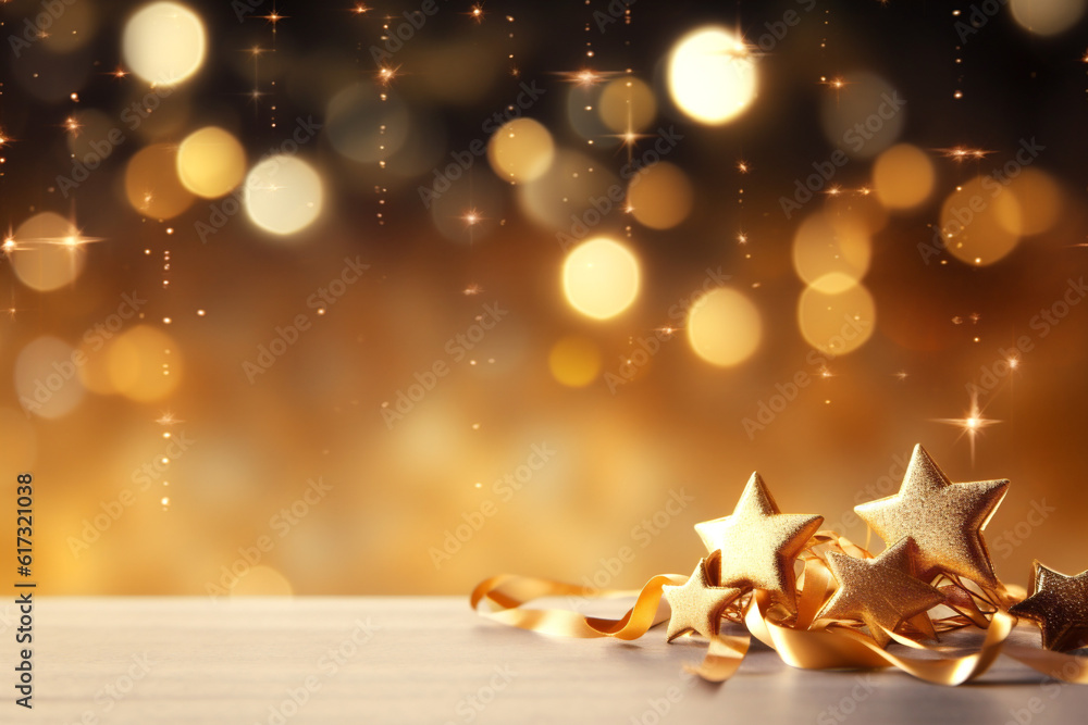 Poster festive background in shades of golden with golden sparkles. atmospheric mood of the year 2024. chri