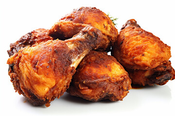 HD close-up photo of fried chicken thighs, white background.generative ai