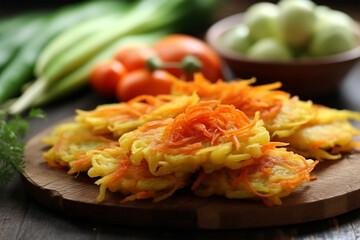 bakwan sayur or bala-bala or vegetable fritter, indonesian snack made from flour, cabbage, carrots