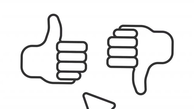 User feedback icon animation. Animated line thumb up and thumb down. Cursor click. Like button. Online content. Loop HD video with alpha channel, transparent background. Outline motion graphic