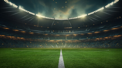 textured soccer game field with neon fog - center, midfield