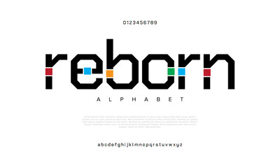 Reborn creative modern urban alphabet font. Digital abstract moslem, futuristic, fashion, sport, minimal technology typography. Simple numeric vector illustration