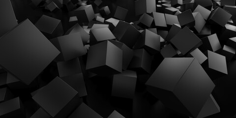 Chaotic dark black cubes background