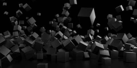 Chaotic dark black cubes background